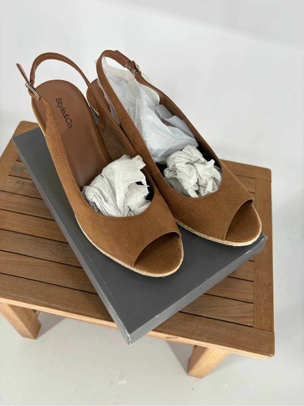New Style & Co. Women’s Brown Suede Slingback Peep-Toe Wedges size 8.5 M